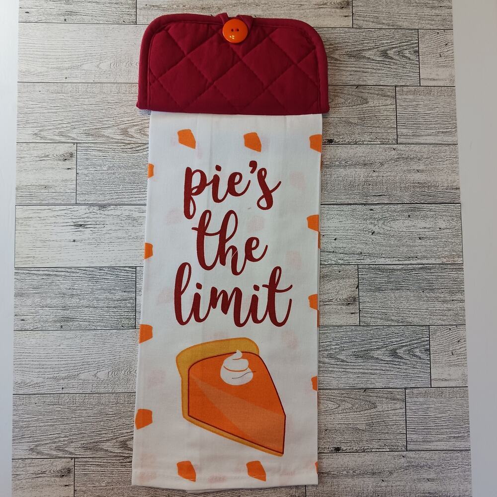 Handmade Pie's the Limit Kitchen Towel Home Decor New  Thanksgiving Fall Red